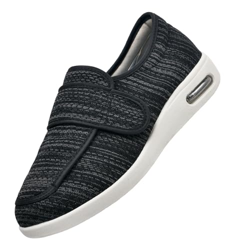 CVFOMBN Extra Breite Diabetiker-Schuhe Damen Herren,Hausschuhe mit Klettverschluss Leichte Atmungsaktiv Pantoletten mit Memory Foam Bequeme Slipper,Black Gray,37 von CVFOMBN