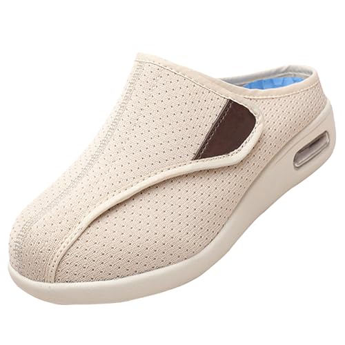 CVFOMBN Extra Weite Einstellbar Walking Schuhe,Arthritis Ödem geschwollene Füße Hausschuhe Einstellbare rutschfeste Hausschuhe Herren Diabetiker,Beige,38 von CVFOMBN