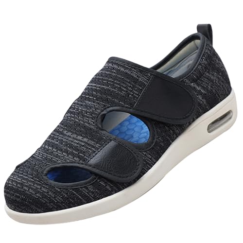 CVFOMBN Freizeitschuhe Herrenschuhe,Gesunde Sportschuhe mit weitem Klettverschluss und niedrigem Schaft, Linderung von Fußschwellungen, gesunde Schuhe,Black Gray▁37 von CVFOMBN