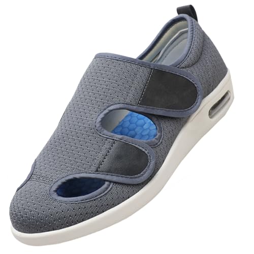 CVFOMBN Freizeitschuhe Herrenschuhe,Orthopädische Gesundheitsschuhe Klettverschluss Walkingschuhe Senioren Hausschuhe Verbandschuhe Geschwollen Füße.grey-42 von CVFOMBN
