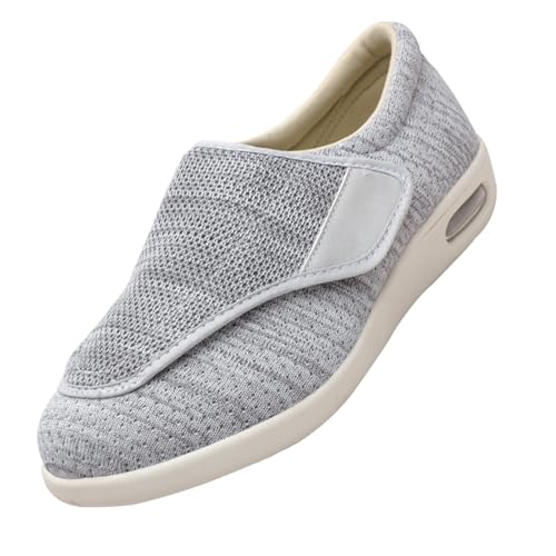 CVFOMBN Herren Casual Sportschuhe,Orthopädische Hausschuhe Damen Herren Senioren Klettverschluss Verstellbare Stretch Rutsch Fußpflegeschuhe.Light Gray,43 von CVFOMBN