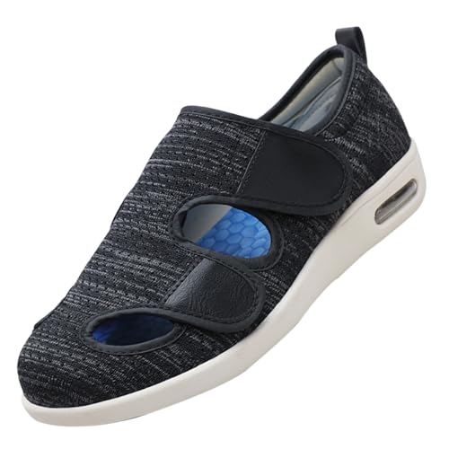 CVFOMBN Herren Damen Therapieschuhe,Hausschuhe mit Klettverschluss Leichte Atmungsaktiv Pantoletten mit Memory Foam Bequeme Slipper,Black Gray,37 von CVFOMBN