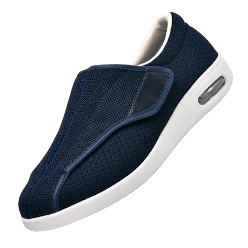 CVFOMBN Herren Diabetiker Hausschuhe,Hausschuhe Herren Walkingschuhe Verstellbare Klettverschuß rutschfest Freizeitschuhe Rehaschuhe für Senioren.blue-41 von CVFOMBN