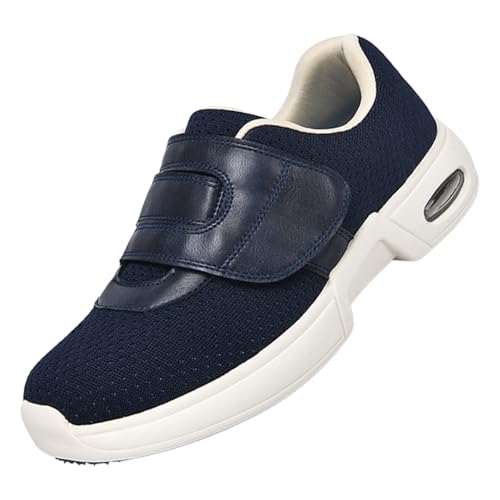 CVFOMBN Herren Freizeitschuhe Mit Klettverschluss,Hausschuhe für Arthritisödeme und geschwollene Füße verstellbare rutschfeste Herren-Hausschuhe.Blue,47 von CVFOMBN