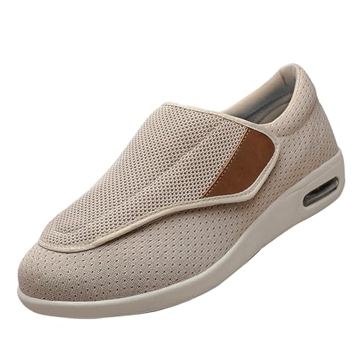 CVFOMBN Klettverschluss Breit Halbschuhe,Orthopädischer Wanderschuh mit Fußgewölbeunterstützung und verstellbaren Riemen für geschwollene Füße.Beige/40 von CVFOMBN