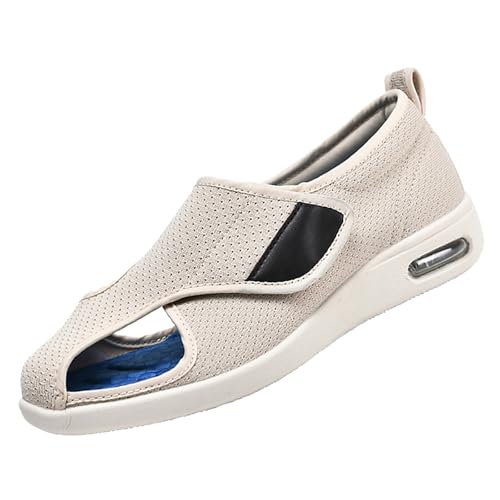 CVFOMBN Orthopädische Schuhe Damen Hausschuhe Senioren,Gesunde Sportschuhe mit weitem Klettverschluss und niedrigem Schaft, Linderung von Fußschwellungen, gesunde Schuhe.Beige/43 von CVFOMBN