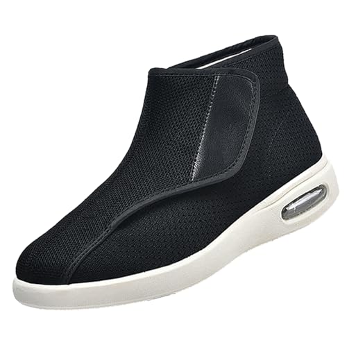 CVFOMBN Schuhe Herren Klettverschluss,Anti-Rutsch-Schuhe, verstellbare Seniorenschuhe, breit und bequem, geeignet für geschwollene Füße und Plantarfasziitis.Black 45 von CVFOMBN