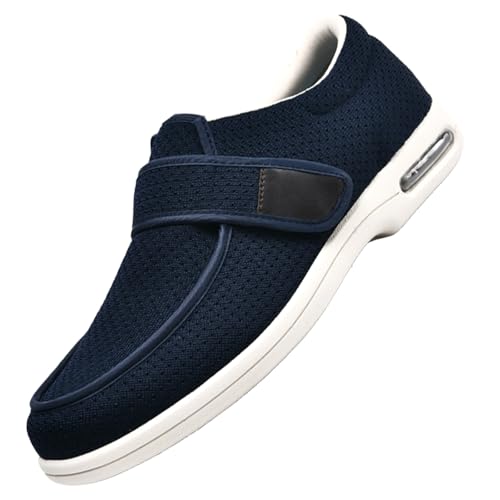 CVFOMBN Schuhe Herren Klettverschluss,Extra Weite Einstellbar Walking für Fußschwellung erweiterte Breiten Klettverschluss Gesundheitsschuhe.blue-41 von CVFOMBN