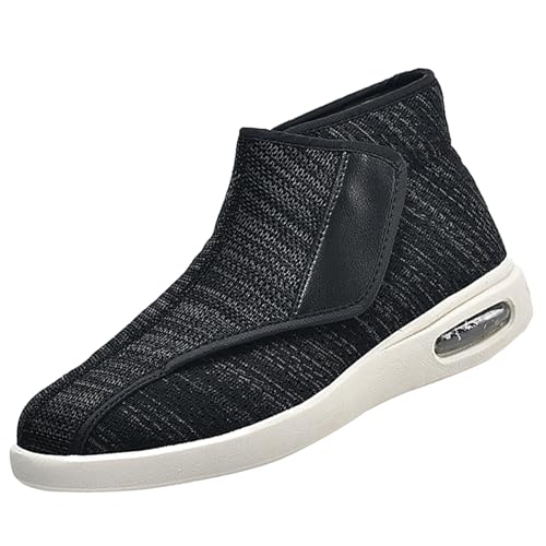 CVFOMBN Schuhe Herren Klettverschluss,Extra breite Leichtschuhe für geschwollene Füße, Seniorenschuhe mit Klettverschluss.Black Gray 48 von CVFOMBN