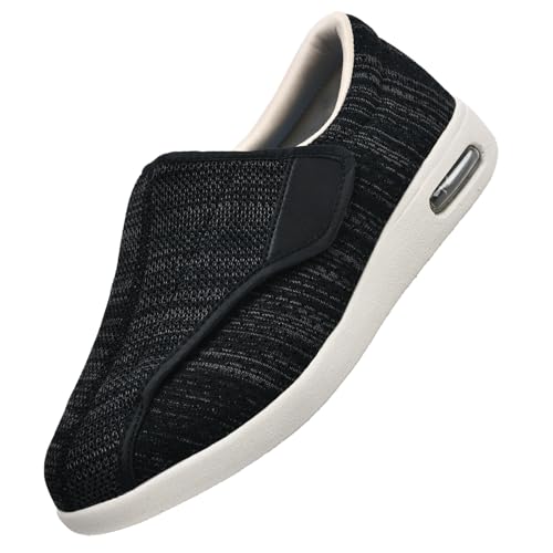 CVFOMBN Senioren Breite FüßE Arthritis OrthopäDische,Herren Extra Weit Freizeitschuhe Verbandsschuhe Hallux Orthopädische Schuhe mit Klettverschluss Breiter.Black gray-45 von CVFOMBN