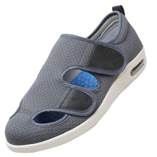 CVFOMBN Senioren Breite FüßE Arthritis OrthopäDische,Orthopädische Hausschuhe Damen Herren Senioren Klettverschluss Verstellbare Stretch Rutsch Fußpflegeschuhe.Grey,48 von CVFOMBN