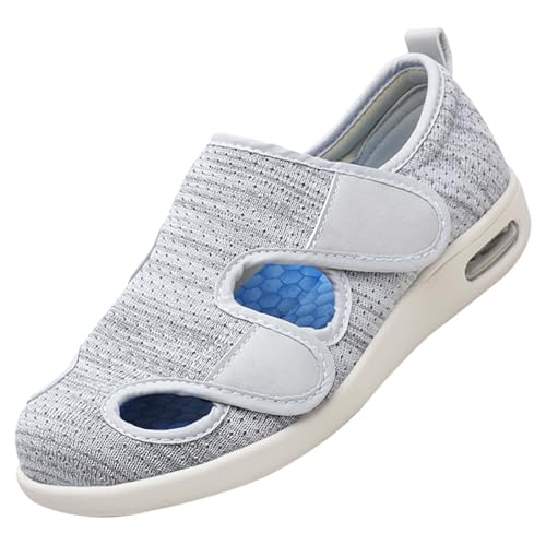 CVFOMBN Senioren Breite FüßE Arthritis OrthopäDische,Verstellbare Gesundheitsschuhe Verbandschuhe bei geschwollene Füße Reha-Schuhe Ödeme Hausschuhe.Light gray-50 von CVFOMBN