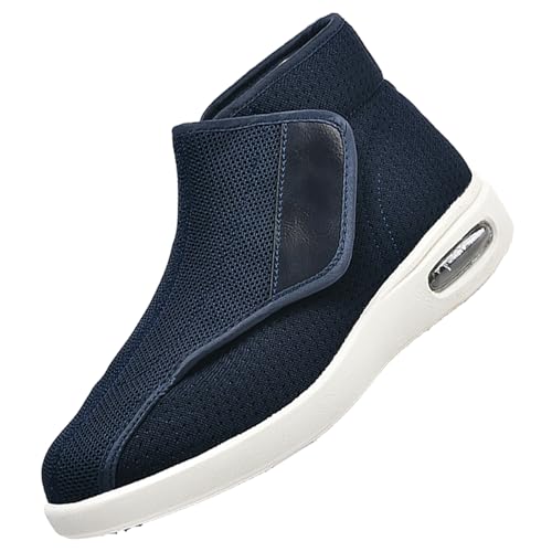 CVFOMBN Unisex Erwachsene Hausschuhe,Extra Weit Klettverschuß Freizeitschuhe Bequemer Rehaschuhe für Senioren,Blue,45 von CVFOMBN