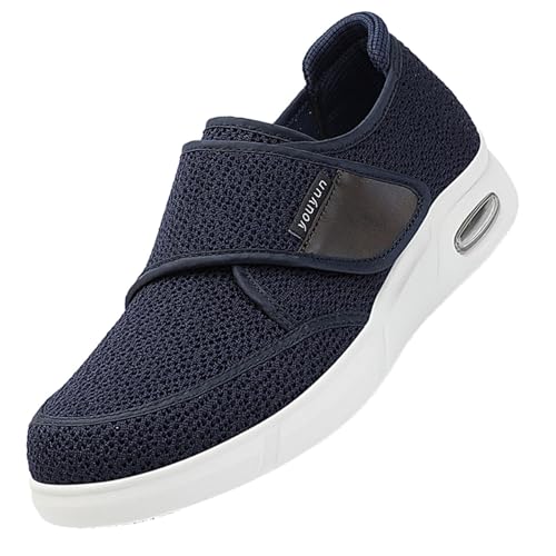 CVFOMBN Unisex Erwachsene Hausschuhe,Hausschuhe Herren Walkingschuhe Verstellbare Klettverschuß rutschfest Freizeitschuhe Rehaschuhe für Senioren.Blue,42 von CVFOMBN