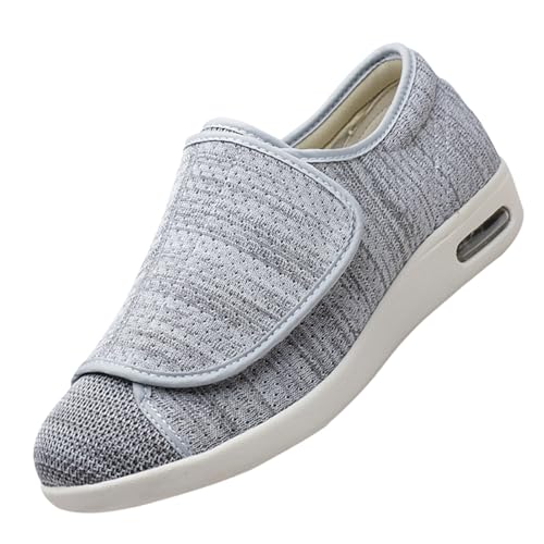 CVFOMBN Unisex Erwachsene Hausschuhe,Hausschuhe Herren Walkingschuhe Verstellbare Klettverschuß rutschfest Freizeitschuhe Rehaschuhe für Senioren.Light Gray,47 von CVFOMBN