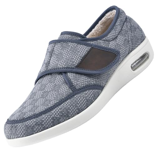 CVFOMBN Unisex Erwachsene Hausschuhe,Herren Extra Weit Freizeitschuhe Verbandsschuhe Hallux Orthopädische Schuhe mit Klettverschluss Breiter.Grey－44 von CVFOMBN