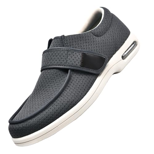 CVFOMBN Unisex Erwachsene Hausschuhe,Orthopädische Hausschuhe Damen Herren Senioren Klettverschluss Verstellbare Stretch Rutsch Fußpflegeschuhe.grey-44 von CVFOMBN