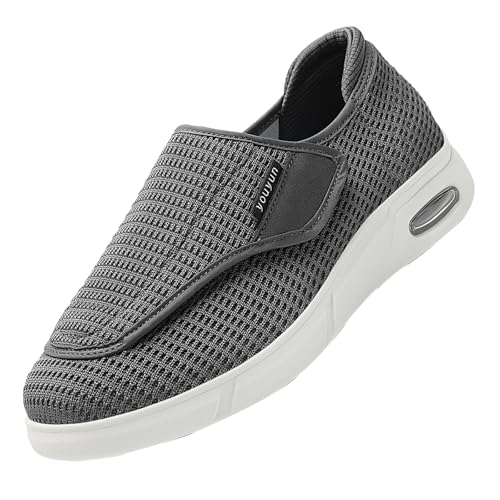 CVFOMBN Unisex Erwachsene Hausschuhe,Seniorenschuhe mit Klettverschluss für geschwollene Füße.grey-50 von CVFOMBN
