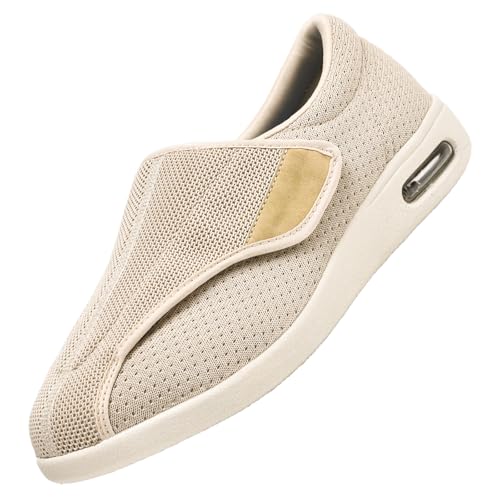 CVFOMBN Verbandschuhe Herren Extra Weit,Hausschuhe Herren Walkingschuhe Verstellbare Klettverschuß rutschfest Freizeitschuhe Rehaschuhe für Senioren.Beige-50 von CVFOMBN