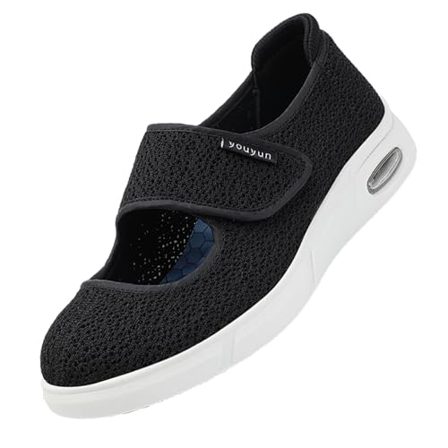 CVFOMBN Verbandschuhe Herren Extra Weit，Orthopädische Hausschuhe Damen Herren Senioren Klettverschluss Verstellbare Stretch Rutsch Fußpflegeschuhe.blackㅡ46 von CVFOMBN