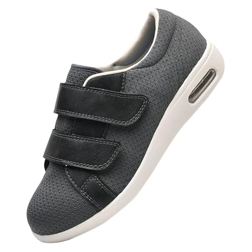 CVFOMBN Walkingschuhe Damen Leicht,Extra Weit Klettverschuß Freizeitschuhe Bequemer Rehaschuhe für Senioren,Grey,43 von CVFOMBN