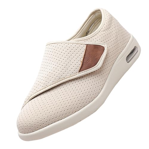 CVFOMBN diabetikerschuhe für Damen,Hausschuhe mit Klettverschluss Leichte Atmungsaktiv Pantoletten mit Memory Foam Bequeme Slipper,Beige,43 von CVFOMBN