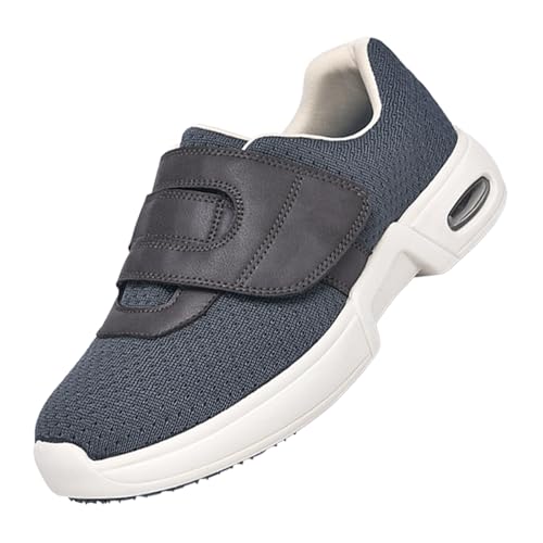 CVFOMBN geschwollene Füße Hausschuhe,Hausschuhe mit Klettverschluss Leichte Atmungsaktiv Pantoletten Memory Foam Bequeme Slipper.grey-45 von CVFOMBN