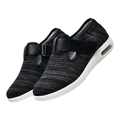 Diabetiker Sandalen Herren Extra Weit,Klettverschluss Verstellbare Hausschuhe Bequemer Lässige Business Walkingschuhe für Geschwollene Füße.Black Gray,40 von CVFOMBN