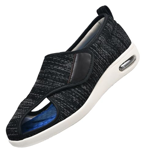 Diabetiker Sandalen Herren Extra Weit，Orthopädische Gesundheitsschuhe Klettverschluss Walkingschuhe Senioren Hausschuhe Verbandschuhe Geschwollen Füße.Black grayㅡ40 von CVFOMBN