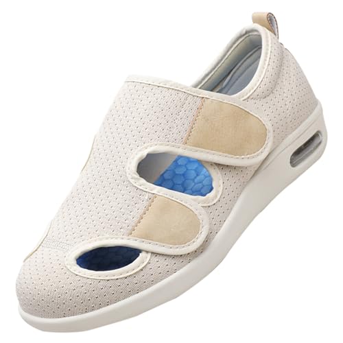 Frauen Luftkissen Slip On Walking Schuhe,Hausschuhe mit Klettverschluss Leichte Atmungsaktiv Pantoletten mit Memory Foam Bequeme Slipper,Beige,38 von CVFOMBN