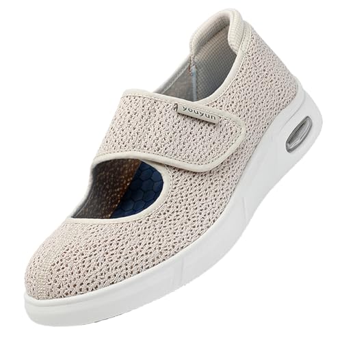 FußGewöLbe Sandalen，Rthopädische Hausschuhe Damen Senioren Schuhe mit Klettverschluss Verstellbare Reha Rutsch Fußpflegeschuhe.Beigeㅡ40 von CVFOMBN