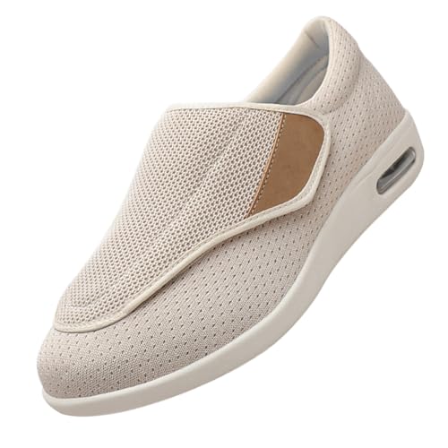 Herren Diabetiker Hausschuhe,Hausschuhe Hinten Offen Diabetiker Wanderschuhe Mesh Atmungsaktiv Sandals Air Cushion Outdoor-Walkingschuhe.Beige,43 von CVFOMBN