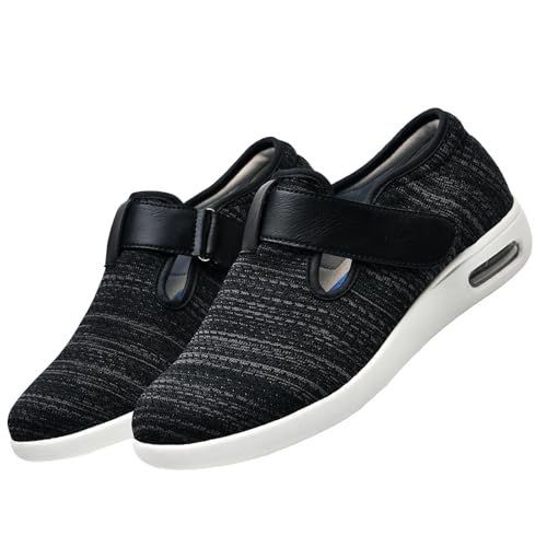 Herren Diabetiker Hausschuhe,Sandalen Herren Rehaschuhe Klettverschluss Verbandsschuhe Orthopädische Hausschuhe Diabetiker Gesundheitsschuhe.Black Gray,48 von CVFOMBN