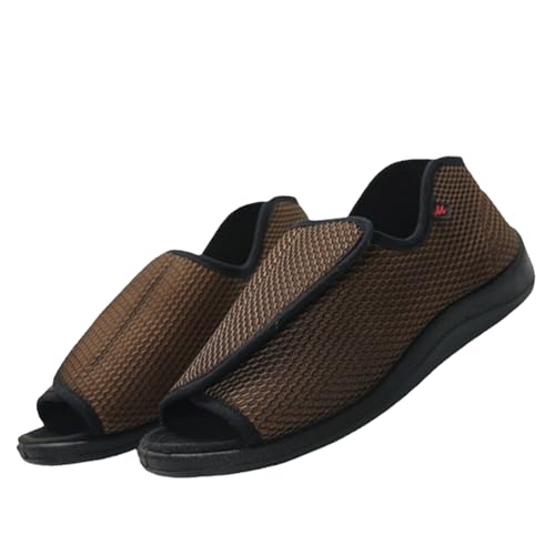 Herren Freizeitschuhe mit Klettverschluss,Verstellbare, breite und Bequeme Seniorenschuhe für geschwollene Füße und Plantarfasziitis.Coffee Color,43 von CVFOMBN