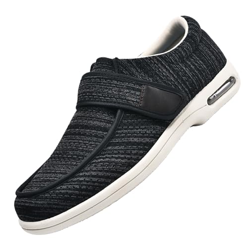 Therapieschuhe Geschwollene Extra Breit Sandalen,Herren Extra Weit Freizeitschuhe Verbandsschuhe Hallux Orthopädische Schuhe mit Klettverschluss Breiter.Black gray-49 von CVFOMBN