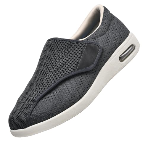 Therapieschuhe Geschwollene Extra Breit Sandalen,Herren Extra Weit Freizeitschuhe Verbandsschuhe Hallux Orthopädische Schuhe mit Klettverschluss Breiter.grey-48 von CVFOMBN