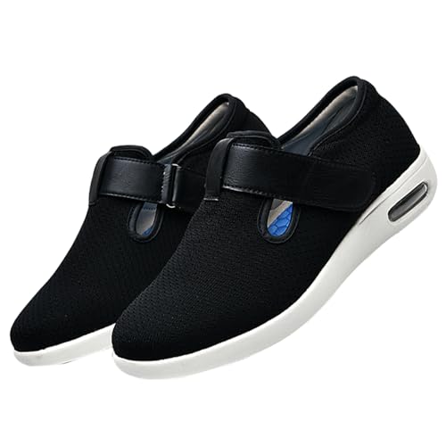 Therapieschuhe Geschwollene Extra Breit Sandalen,Klettverschluss Verstellbare Hausschuhe Bequemer Lässige Business Walkingschuhe für Geschwollene Füße,Black,42 von CVFOMBN