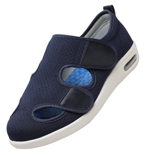 Therapieschuhe Geschwollene Extra Breit Sandalen,Rthopädische Hausschuhe Damen Senioren Schuhe mit Klettverschluss Verstellbare Reha Rutsch Fußpflegeschuhe.blue-47 von CVFOMBN