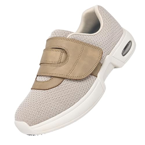 Therapieschuhe Geschwollene Extra Breit Sandalen,Senioren Hausschuhe Slipper Herren Klettverschluss Pantoffeln Reha-Schuh Unisex-Erwachsene Gesundheitsschuhe.Beige,42 von CVFOMBN