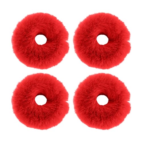 4 Stück Rote Plüsch-Haargummis, Süße Plüsch-Haargummis, Elastische Haargummis, Mädchen-Haarschmuck, Haar-Accessoires von CVFRTT