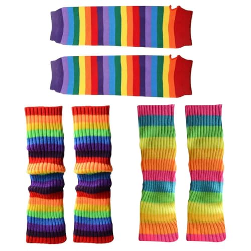 CVFRTT 2 Paar Regenbogen-Socken, 1 Paar Regenbogen-Ärmel, Kalte Outdoor-Socken, Fingerlose Handschuhe, Warme Regenbogen-Kleidung von CVFRTT