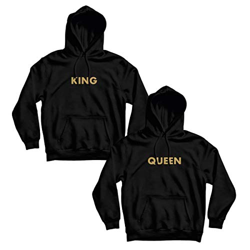 CVLR King Queen Pärchenpullover Set - Zwei Hoodies Pullover Pulli Liebe Love Pärchen Schwarz Gold Futura Text (King Gr. M + Queen Gr. L) von CVLR