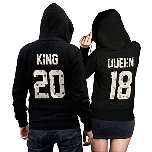 CVLR King Queen Pärchenpullover Set - Zwei Hoodies Pullover Pulli Liebe Love Pärchen Schwarz Kronen Crown (King Gr. M + Queen Gr. XL) von CVLR