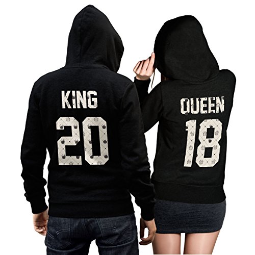 CVLR King Queen Pärchenpullover Set - Zwei Hoodies Pullover Pulli Liebe Love Pärchen Schwarz Kronen Crown (King Gr. S + Queen Gr. S) von CVLR