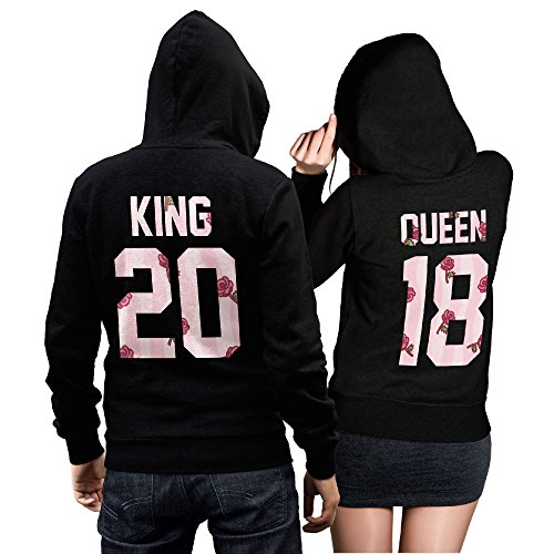 CVLR King Queen Pärchenpullover Set - Zwei Hoodies Pullover Pulli Liebe Love Pärchen Schwarz Rosen (King Gr. XL + Queen Gr. XL) von CVLR
