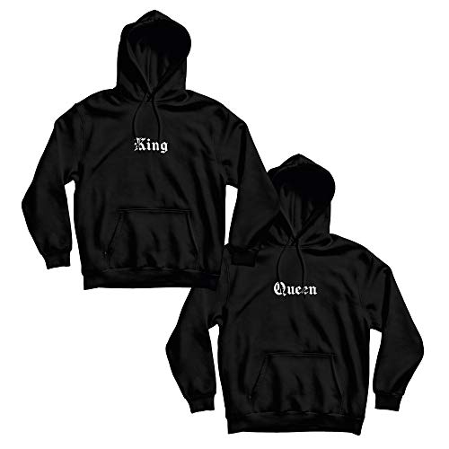 CVLR King Queen Pärchenpullover schwarz mit Old-englisch Altdeutscher Schrift, XXL, Männer Hoodie von CVLR