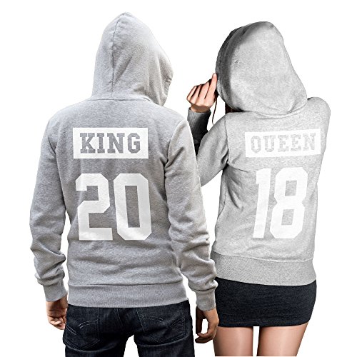 King Queen Pullover Pärchen Set invertiert - 2 Hoodies im Set - Pullover Pulli Liebe Love Pärchen Couple - grau-Weiss (King XL + Queen S) von CVLR