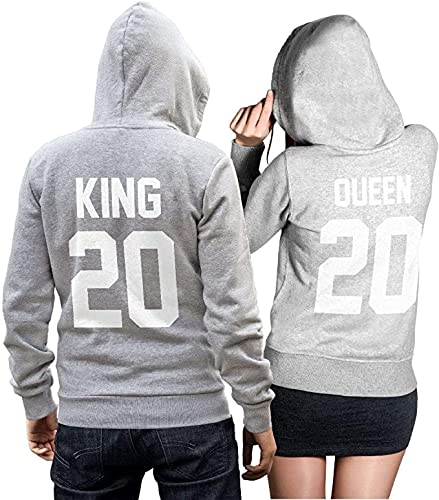 King Queen Pullover Pärchen grau Hoodie für Paare - Couple-Pullover - Geschenk-Idee (King L) von CVLR