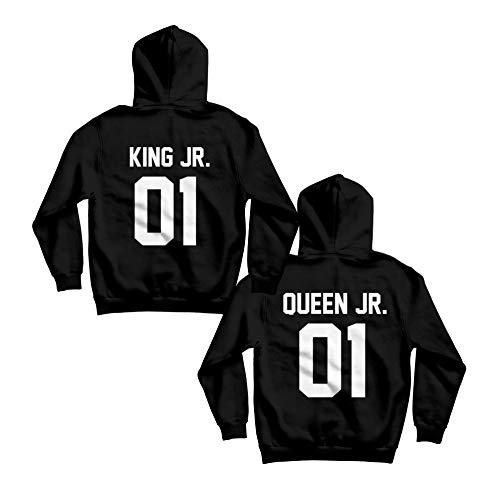 Partnerlook - Kinder Pullover - King jr. Queen jr. 01 Pulli Kapuzenpullover Hoodie schwarz, 116, Mädchen Hoodie von CVLR