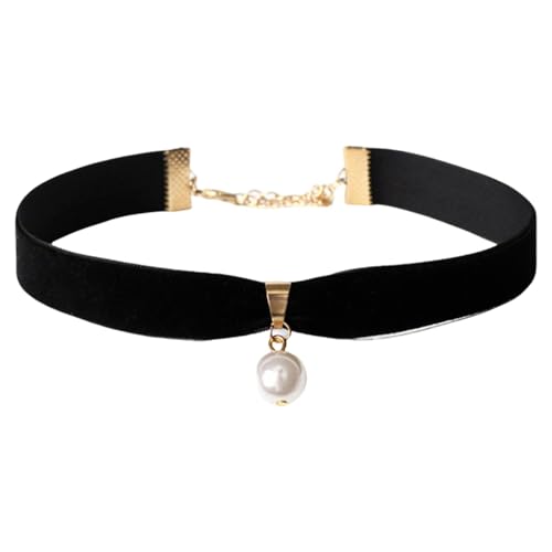 Schwarzer Choker Samt Choker Halskette Stretch Gothic Choker mit Perlenanhänger für Frauen und Mädchen, M, Leder, Leder von CVNRCLP